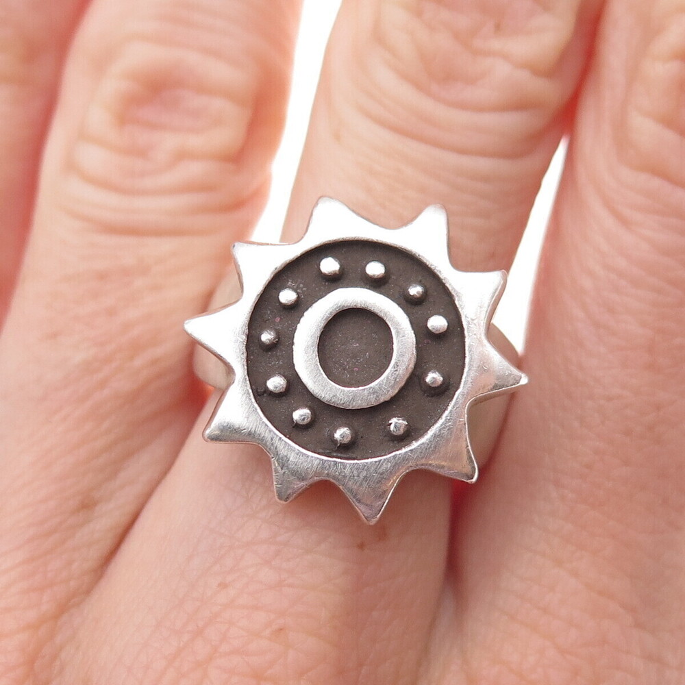 Lisa Jenks 925 Sterling Silver Vintage Modernist Sun Oxidized Ring Size 7.75
